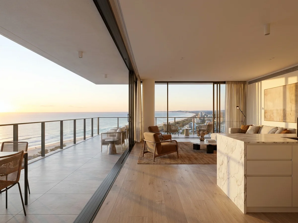 Highrise apartment with floor-to-ceiling beach views in Surfers Paradise, Gold Coast
