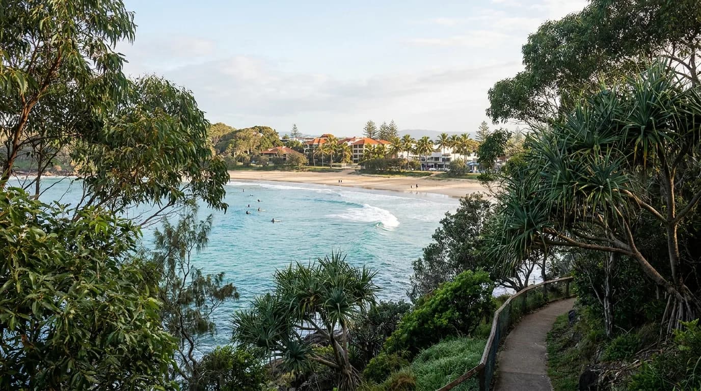 Laguna Bay and Main Beach from the Noosa National Park headland, Sunshine Coast
