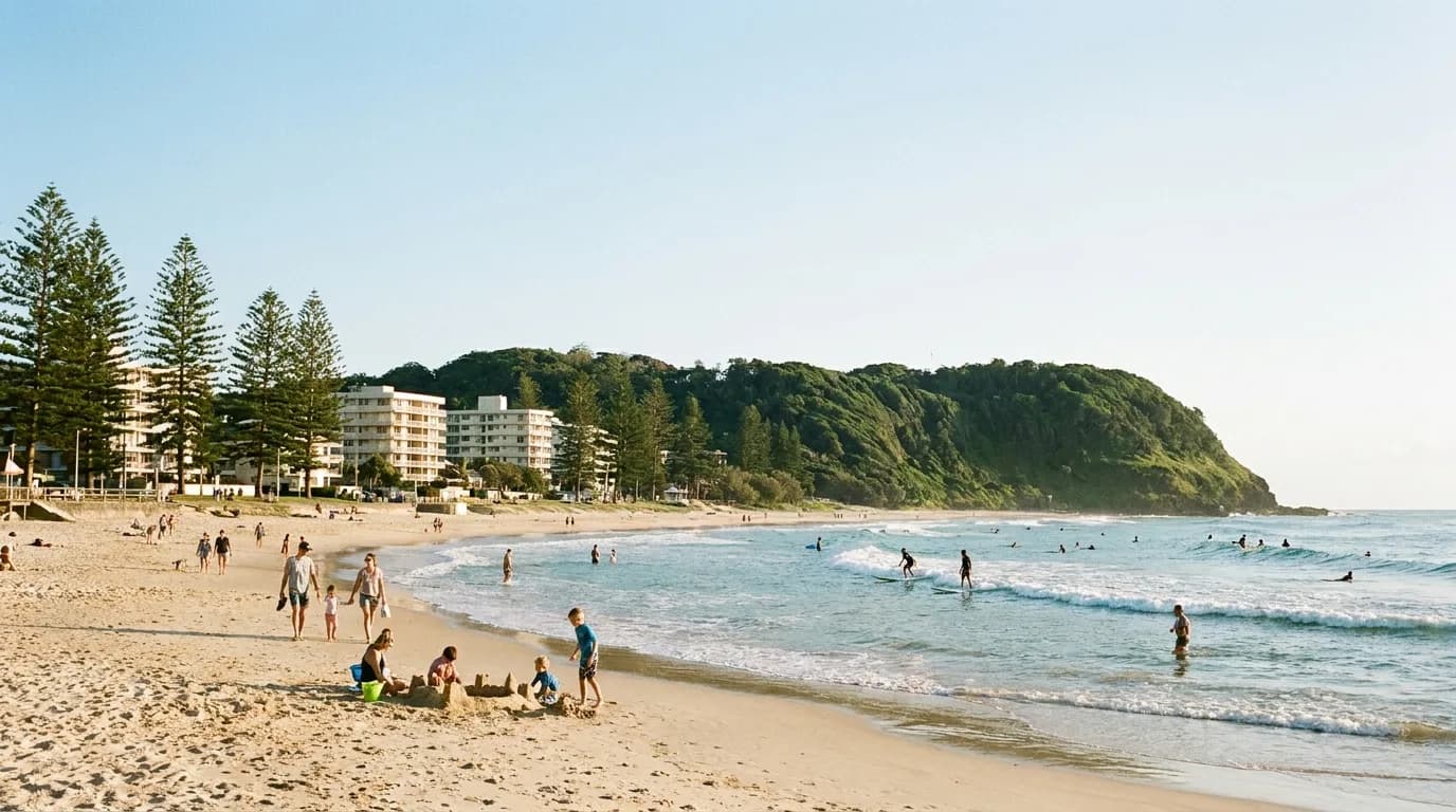 Palm Beach surf and the Currumbin headland on the southern Gold Coast