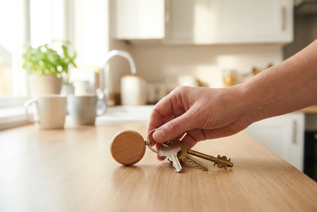 House keys on a kitchen bench after signing a new property management agreement in Queensland