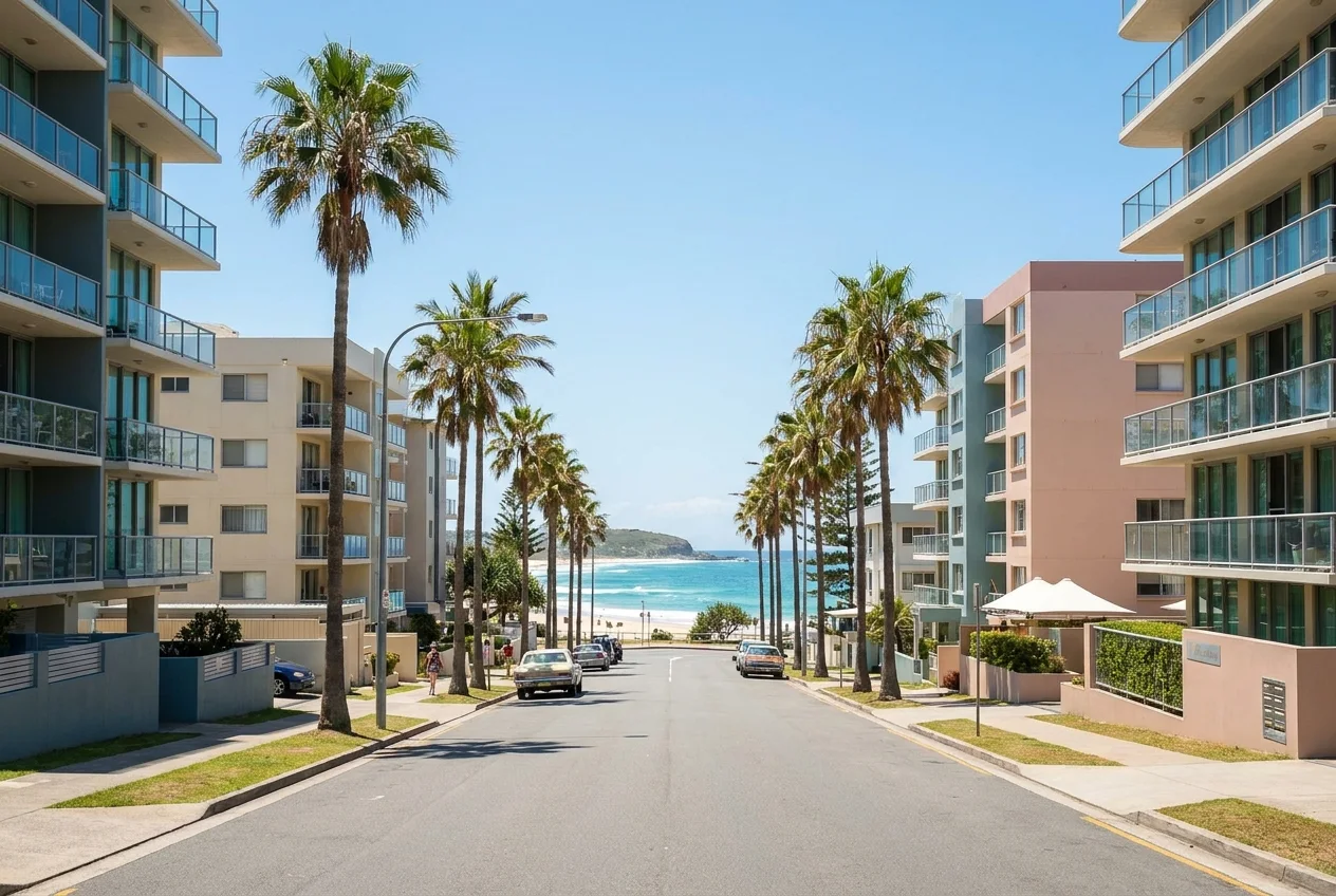 Beachside apartment street on the Gold Coast, a strong location for Airbnb income and short-stay rental returns