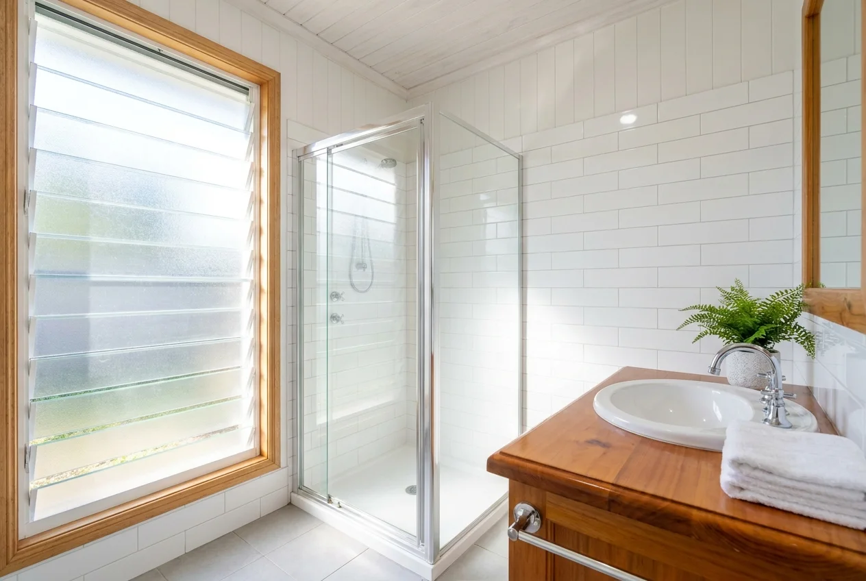 Clean, well-maintained bathroom in a Queensland rental property that meets minimum housing standards