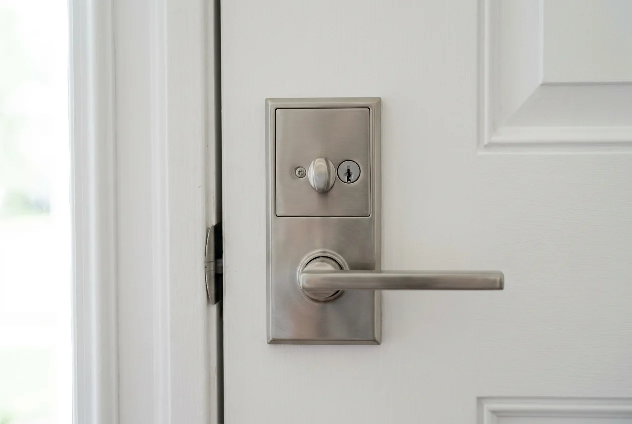 Deadbolt lock fitted to the front door of a Queensland rental property, a key requirement under minimum housing standards